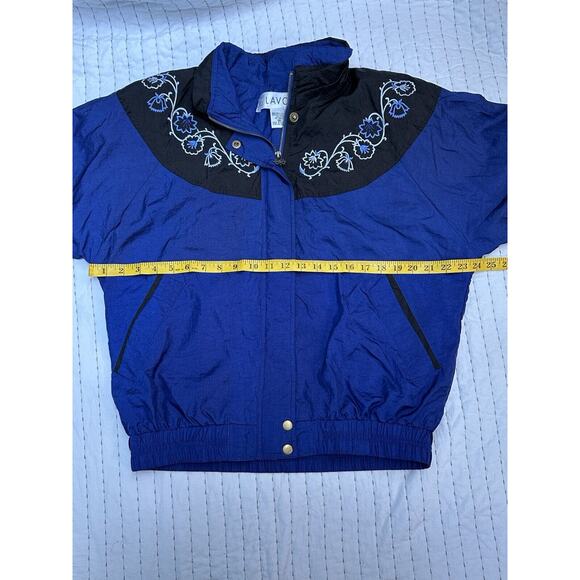 Vintage Lavon Windbreaker Navy Blue Embroidered Flowers Medium Jacket 90s - Picture 9 of 13